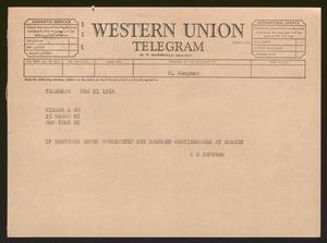 [Telegram from I. H. Kempner to Hirsch and Co. - December 21, 1956]