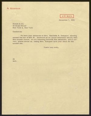 [Letter from A. H. Blackshear Jr. to Hirsch and Co., December 7, 1956]
