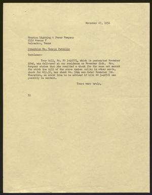 [Letter from Isaac H. Kempner to the Houston Lighting & Power Company, November 27, 1956]