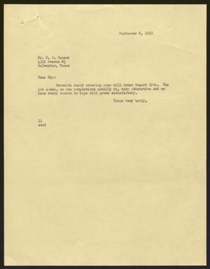 [Letter from I. H. Kempner to C. J. Hauser, September 6, 1956]