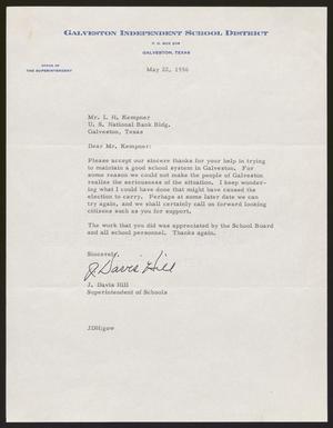 [Letter from J. Davis Hill to Mr. I. H. Kempner - May 22, 1956]
