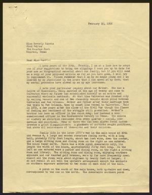 [Letter from I. H. Kempner to Beverly Harris of The Houston Post - February 29, 1956]