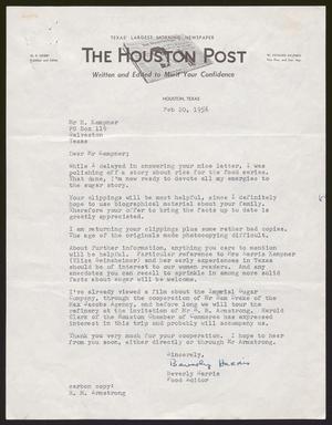 [Letter from Beverly Harris at the Houston Post to I. H. Kempner - February 20, 1956]