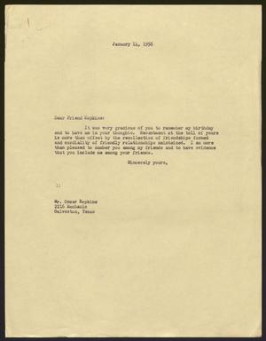 [Letter from Isaac H. Kempner to Oscar Hopkins, January 14, 1956]