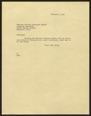 [Letter from Isaac Herbert Kempner to American National Insurance Company, December 7, 1956]