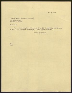 [Letter from A. H. Blackshear, Jr. to Liberty Mutual Insurance Company, May 3, 1956]