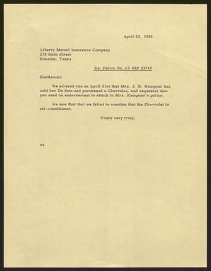 [Letter from A. H. Blackshear, Jr. to Liberty Mutual Insurance Company, April 13, 1956]