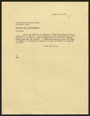 [Letter from I. H. Kempner to Mr. Joe Blackshear at Seinsheimer Insurance Agency, January 30, 1956]
