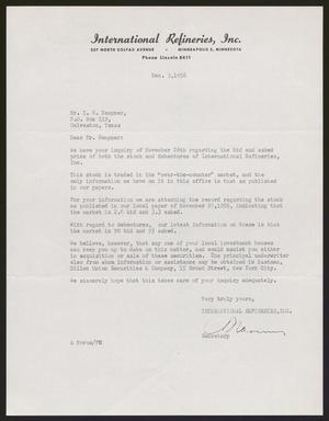 [Letter from International Refineries, Inc. to Mr. I. H. Kempner, December 3, 1956]
