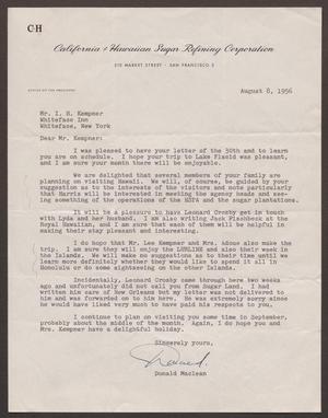 [Letter from Donald Maclean to I. H. Kempner, August 8, 1956]