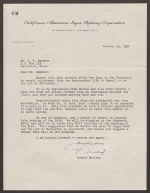 Primary view of object titled '[Letter from Donald Maclean to Isaac H. Kempner, October 23, 1956]'.