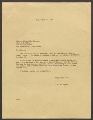 [Letter from Isaac H. Kempner to the Matson Steamship Company, September 22, 1956]
