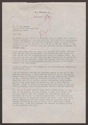 [Letter from W. L. Moody III, to Mr. R. Lee Kempner, September 17, 1956]