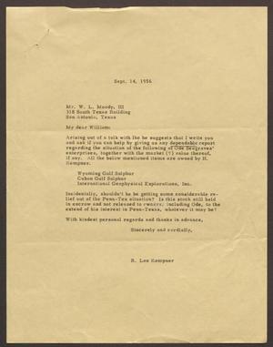 [Letter from R. Lee Kempner to Mr. W. L. Moody, III, September 14, 1956]