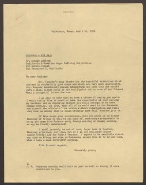 [Letter from Isaac H. Kempner to Donald Maclean, April 10, 1956]
