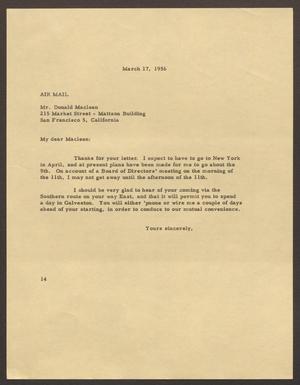[Letter from Isaac H. Kempner to Donald Maclean, March 17, 1956]