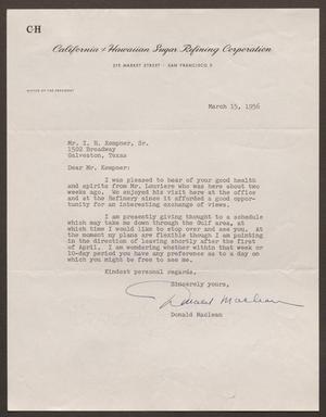 [Letter from Donald Maclean to Isaac H. Kempner, March 15, 1956]