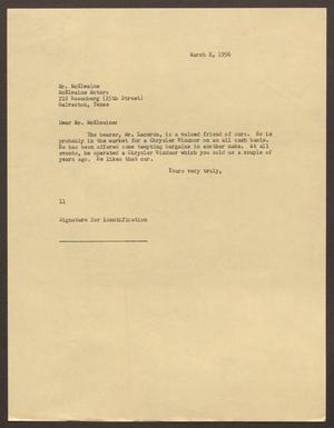 [Letter from Isaac Herbert Kempner to Mr. McElwaine, March 8, 1956]