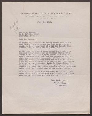 [Letter from Merrill Lynch, Pierce, Fenner and Beane to I. H. Kempner, July 31, 1945]