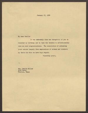 [Letter from I. H. Kempner to Cecile Miller, January 17, 1956]