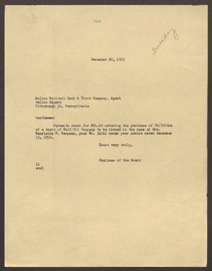 [Letter from Isaac H. Kempner to the Mellon National Bank & Trust Company, December 20, 1955]