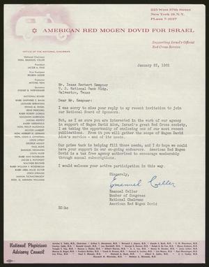Primary view of object titled '[Letter from Emanuel Celler to I. H. Kempner, January 25, 1962]'.