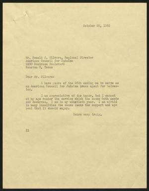 [Letter from Isaac H. Kempner to Ronald J. Silvers, October 30, 1962]