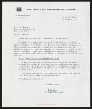 [Letter from R. Wright Armstrong to I. H. Kempner, September 5, 1962]