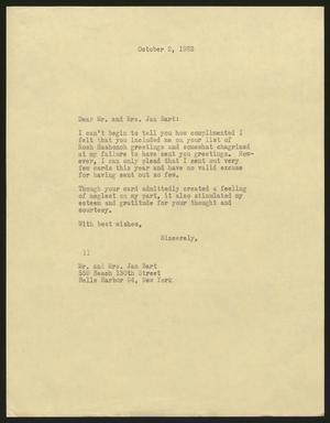 [Letter from Isaac H. Kempner to Mr. and Mrs. Bart, October 2, 1962]