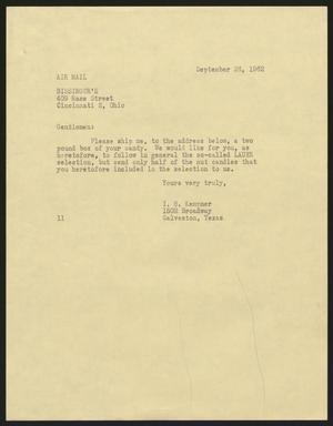 [Letter from Isaac H. Kempner to Bissinger's, September 26, 1962]