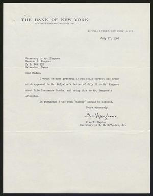 [Letter from T. Hayden to Ursula McCarthy, July 17, 1962]