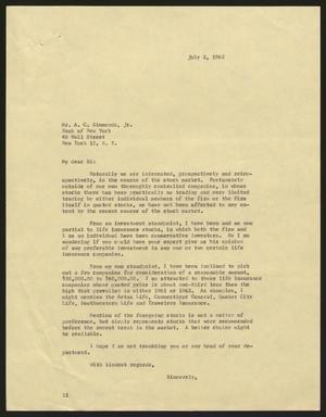 [Letter from Isaac H. Kempner to A. C. Simmonds, Jr., July 2, 1962]