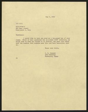 Primary view of object titled '[Letter from Isaac H. Kempner to Bissinger's, May 9, 1962]'.