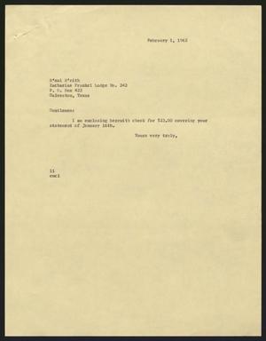 [Letter from Isaac Herbert Kempner to B'nai B'rith, February 1, 1962]