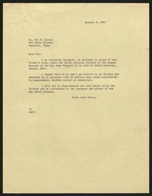 [Letter from Isaac H. Kempner to Ben D. Cannan, January 4, 1962]