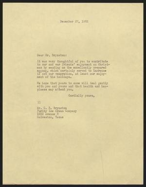 [Letter from Isaac H. Kempner to G. B. Brynston, December 27, 1962]
