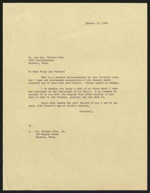 [Letter from Isaac H. Kempner to Mr. and Mrs. Stanley Blum, January 23, 1962]