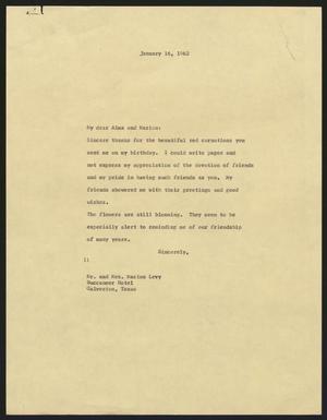 [Letter from I. H. Kempner to Alma and Marion Levy, January 16, 1962]