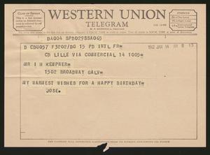[Telegram from Jose to Isaac H. Kempner, January 14, 1962]