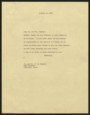 [Letter from Isaac H. Kempner to Mr. and Mrs. W. W. Stephen, January 16, 1962]