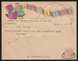[Telegram from Eleanor to Harris Kempner, January 14, 1962]