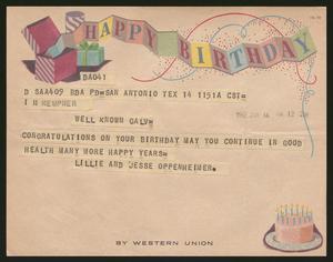 [Telegram from Lillie and Jesse Oppenheimer to Isaac H. Kempner, January 14, 1962]