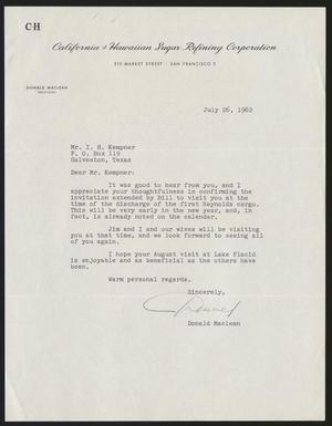[Letter from Donald Maclean to I. H. Kempner, July 26, 1962]