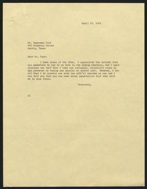 [Letter from Isaac H. Kempner to Waggoner Carr, April 25, 1962]