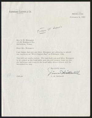 [Letter from J. A. Stillwell to Isaac H. Kempner, February 6, 1962]