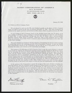 [Letter from Radio Corporation Of America, January 29, 1962]