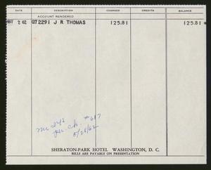 [Hotel Bill for Sheraton-Park Hotel, May 2, 1962]