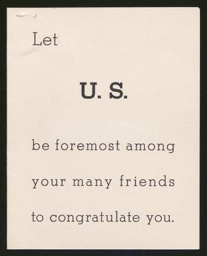[Card from United States National Bank Galveston to I. H. Kempner]