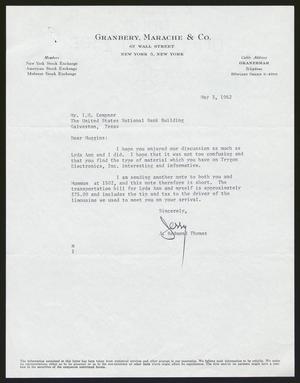 [Letter from J. Redmond Thomas to Isaac H. Kempner, May 3, 1962]