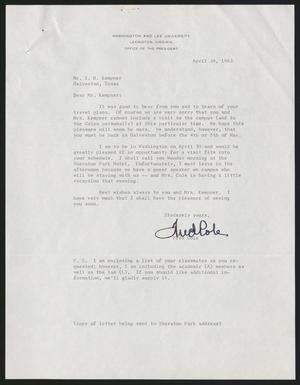 Primary view of object titled '[Letter from Fred C. Cole to Isaac H. Kempner, April 24, 1962]'.
